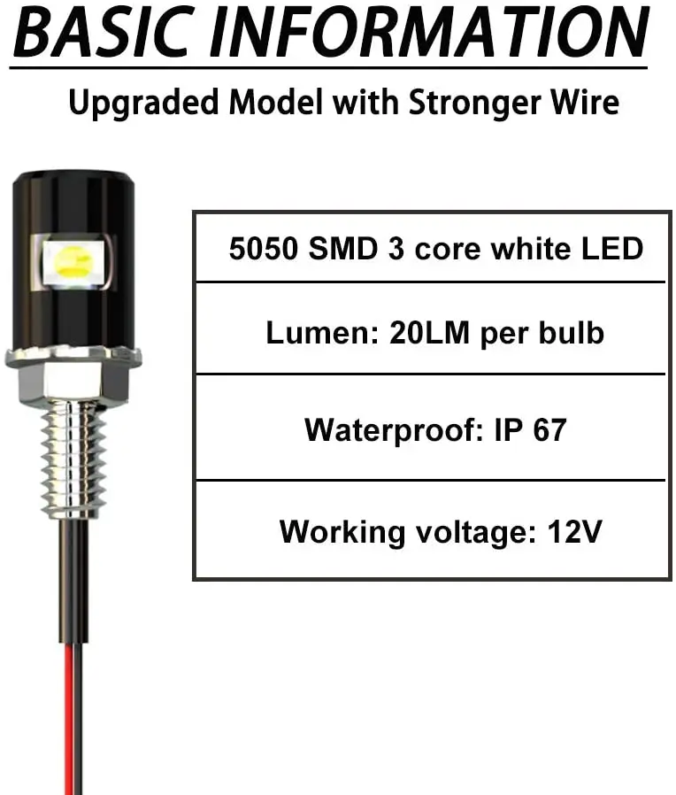 Luces LED para placa de matrícula de motocicleta y coche, Bombilla de perno de tornillo delantero trasero, fuente de luz, 12V, 5630 SMD