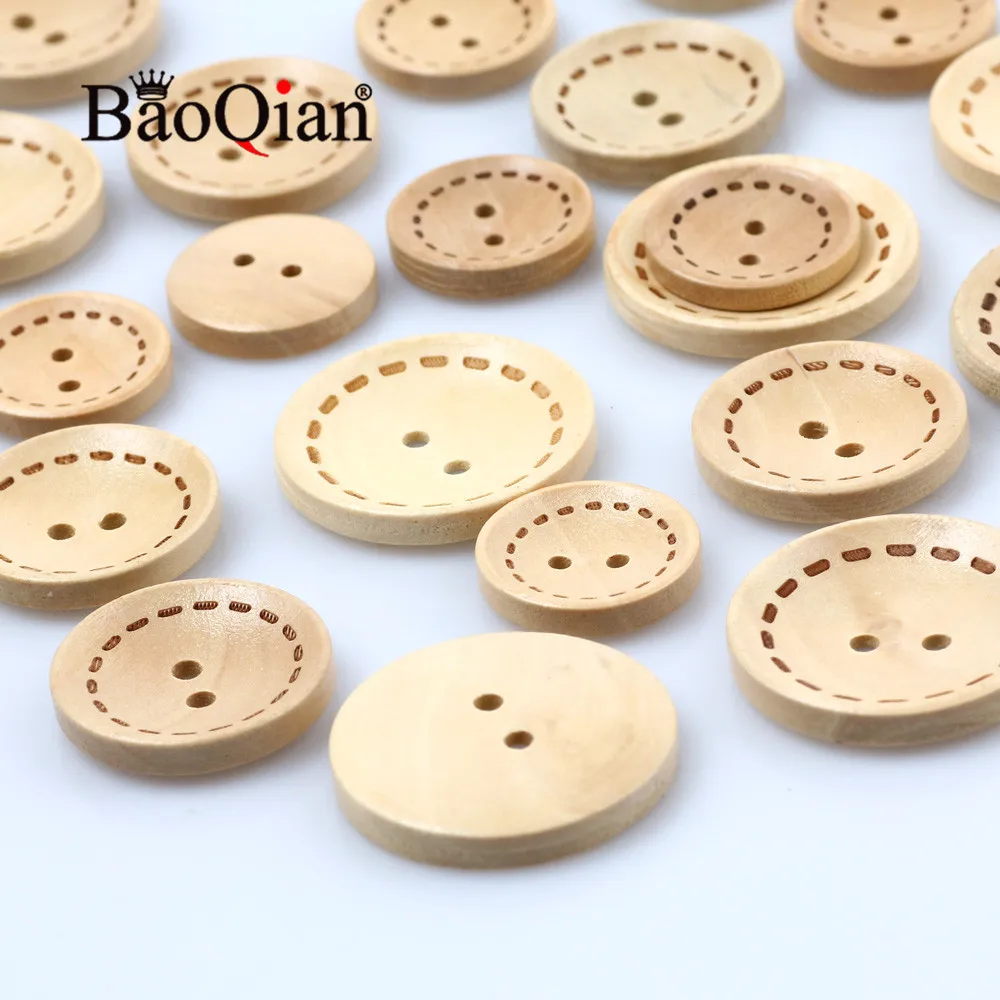 20/30mm Round Natural Wooden 2 Holes Home Buttons Clothing Sewing Scrapbook Diy Charm Clothing Decoration Crafts