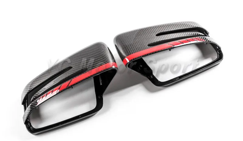 Carbon Fiber Mirror Cover Housing Replacement with Red Line Fit For 2010-2016 MB W176 W204 W212 W221 X156 A/C/E/S Class