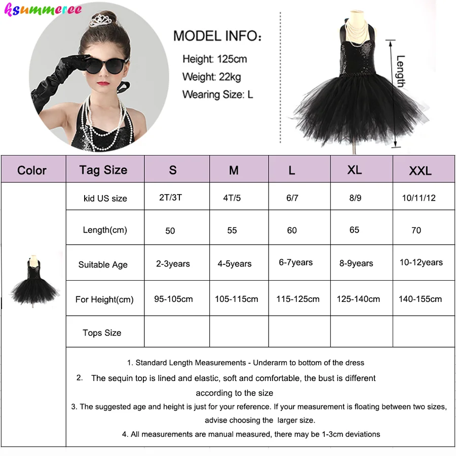 Child\'s Breakfast at Tiffany\'s Holly Golightly Costume Set Sequin Black Audrey Hepburn Tutu Dress Kids Birthday Party Prom Dress