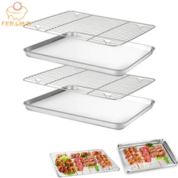 Stainless Steel Baking Sheet Cookie Pan With Cooling Rack Metal Bakery Quarter Sheet Pan Nonstick Jelly Roll Pan For Oven    110