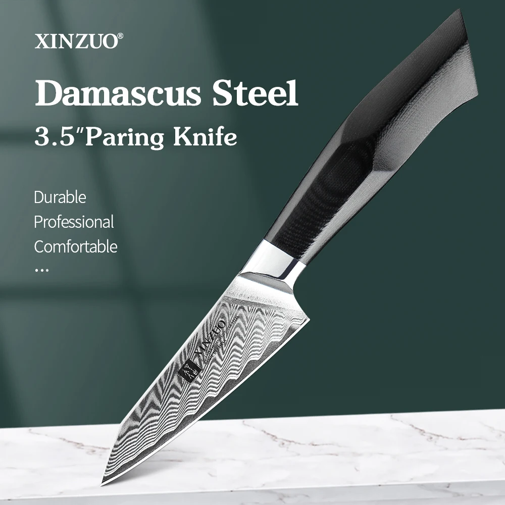 

XINZUO 3.5'' Inches Paring Knife Damascus Steel Stainless Steel Razor Sharp Blade Peeling Knives Fruit Cutter Tools G10 Handle