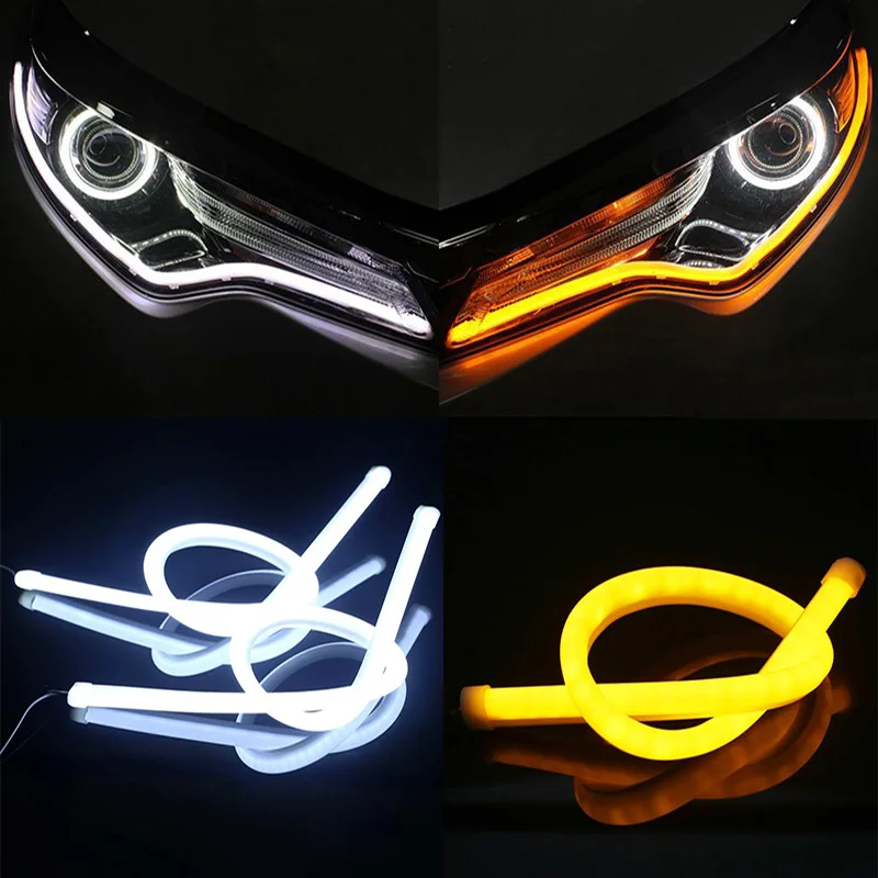 2 Stuks 30Cm 45Cm 60Cm Voertuig Drl Flexibele Buis Strip Led Auto Dagrijverlichting Richtingaanwijzer angel Eyes Car Styling