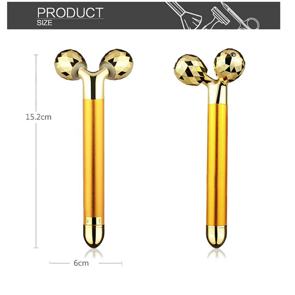 24k Golden Pulse Facial Face Massager 3D Roller Electric Sonic Energy & T Shape Arm Eye naso Head Massager Face Lift cura della pelle