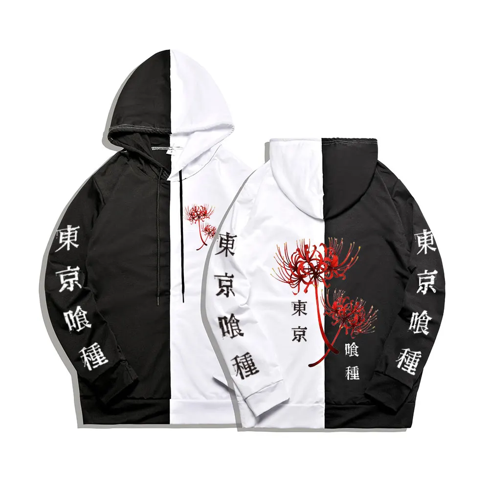 Patchwork Hoodies Tokyo Ghoul Ken Kaneki Anime Hoodies Sweatshirts Long Sleeve Fleece Hoody Clothing Tokyo Ghoul Anime Hoodie