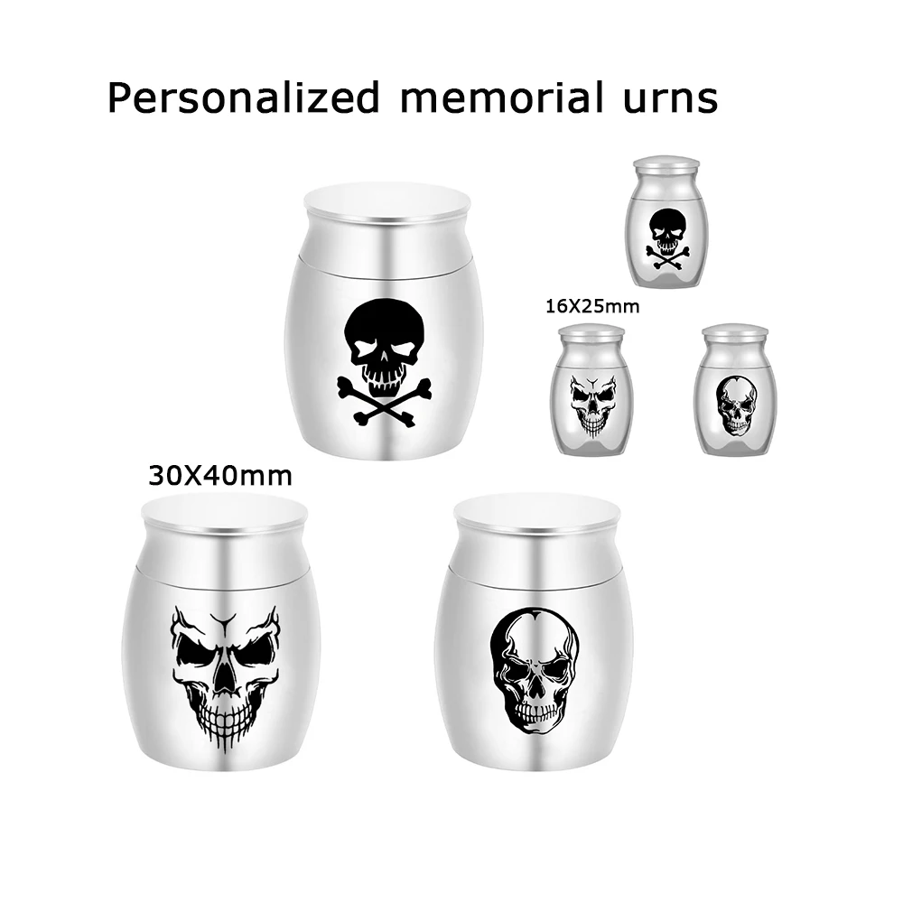 Personalized Skull Cremation Urn for Ashes, Can Hold A Small Amount of Ashes - Silver/Blue Funeral Urns Human Pet Ashes Keepsake