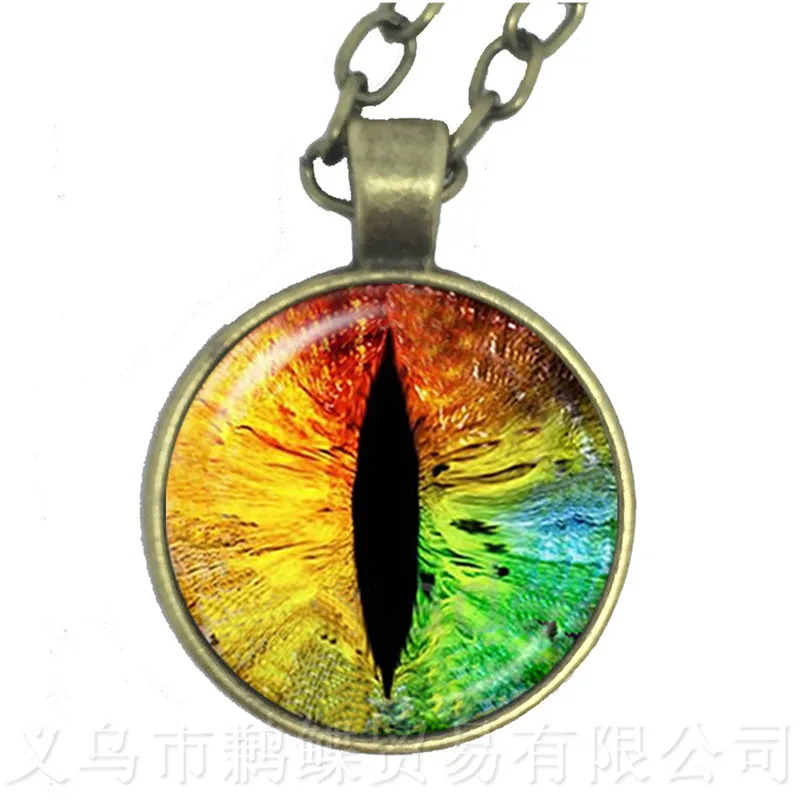 Fashion Colored Evil Eye Necklace Beautiful Animal Dragon Cats Eye Heart 25mm Glass Cabochon Sweater chain Gift For Her