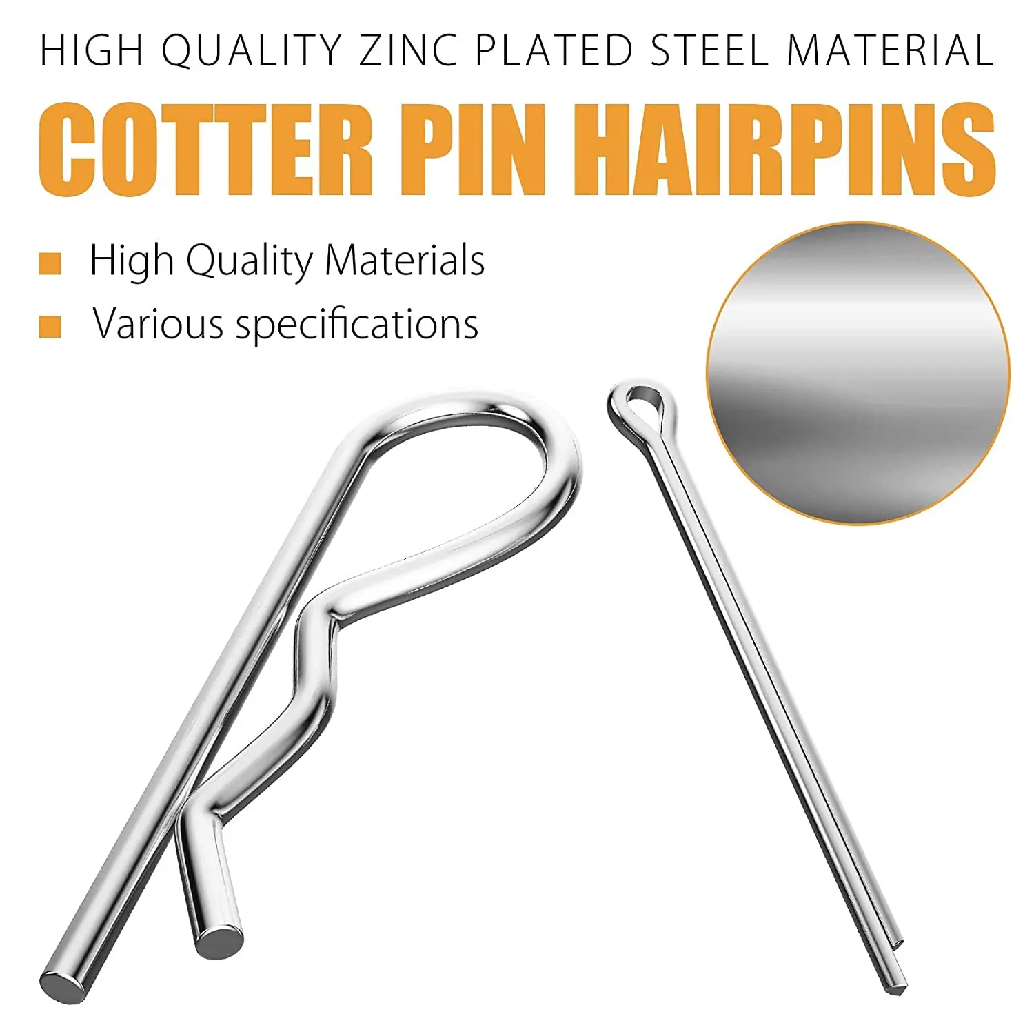 250PCS Cotter Pin Hairpin Assortment Kit Zinc Plated Steel Hitch Split Pin Hair Pins R Clips Fastener Set Tractor Pin for Car