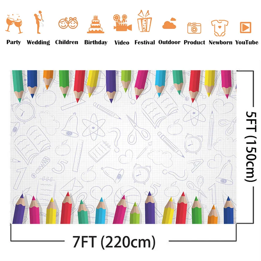 Children Baby Back To School Backdrop White Blackboard Pencil Vinyl Graduation Photography Background For Photo Studio Photocall