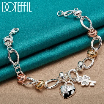 DOTEFFIL 925 Sterling Zilver Hart Slot Klaver Bloem AAA Zirkoon Armband Ketting Voor Vrouwen Bruiloft Engagement Charm Sieraden