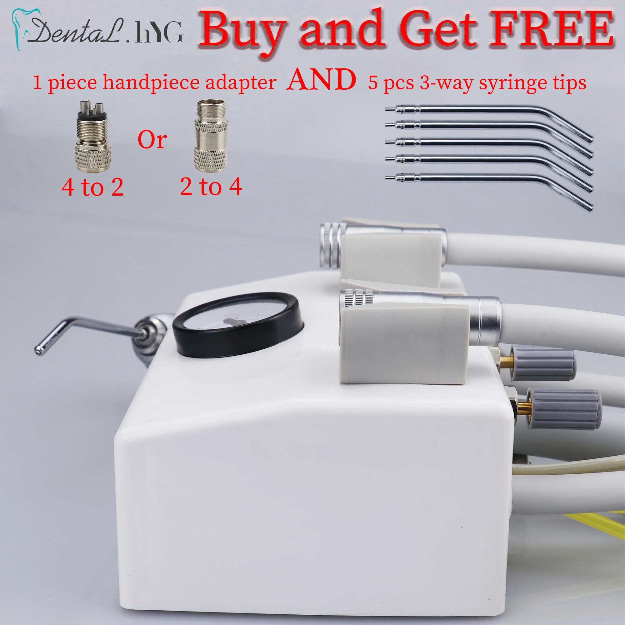 Dental Portable Turbine Unit Metal 4-Holes or 2-Holes 3 Way Syringe Dental Lab Equipment Tools Work With 2 Pcs Handpiece Tube