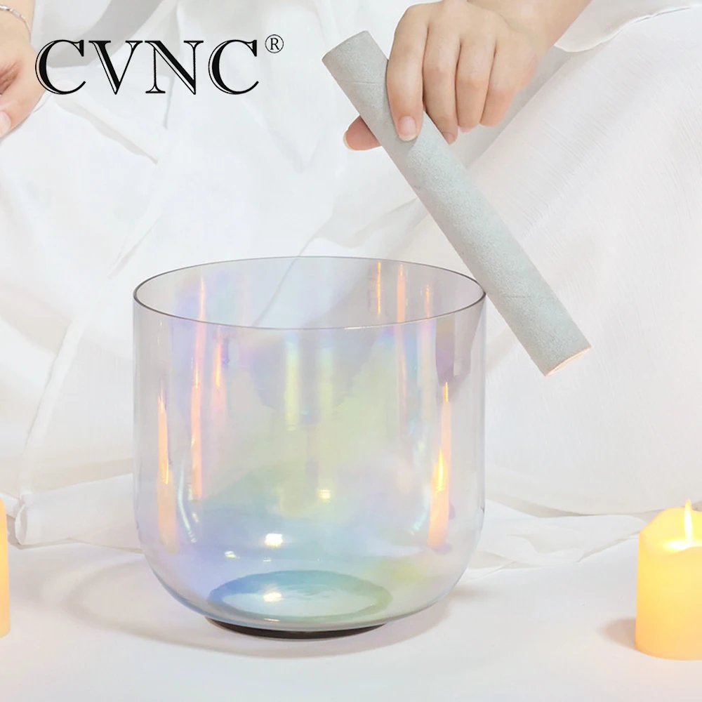 CVNC Cosmic Light Chakra Clear Quartz Crystal Singing Bowl for Anxiety Hypertension Stress Sound Healing, 7 Inch, 432Hz