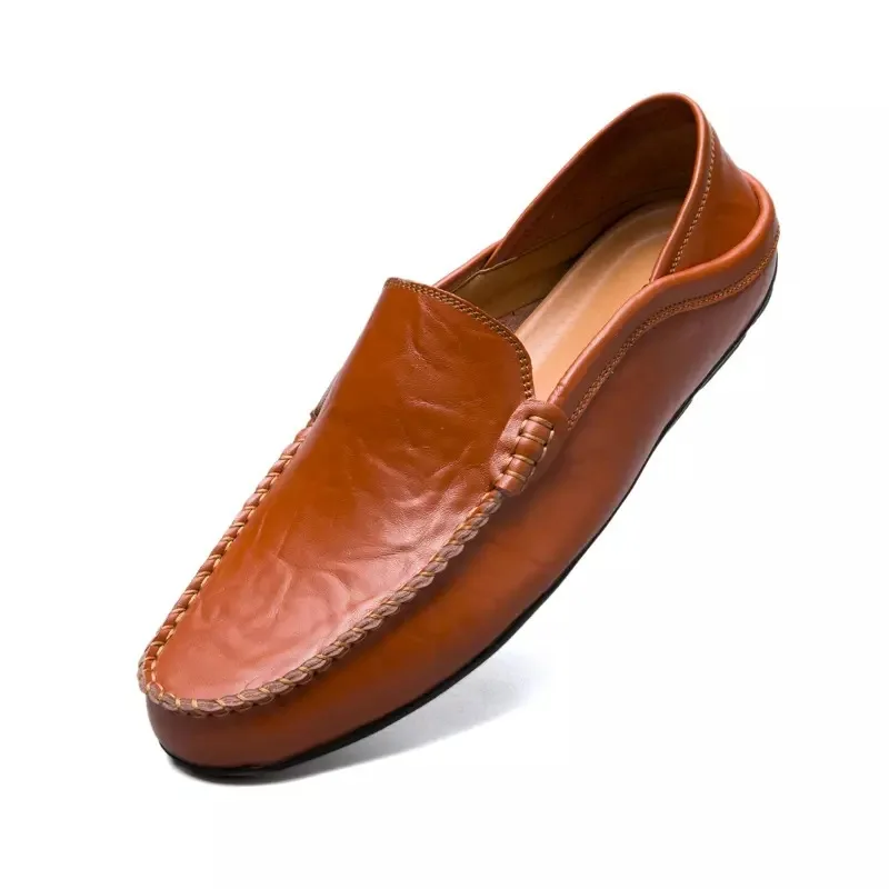 Men's Genuine Leather Men Casual Shoes Italian Men Loafers Moccasins Slip On Flats Breathable Hollow Out Male Driving Shoes