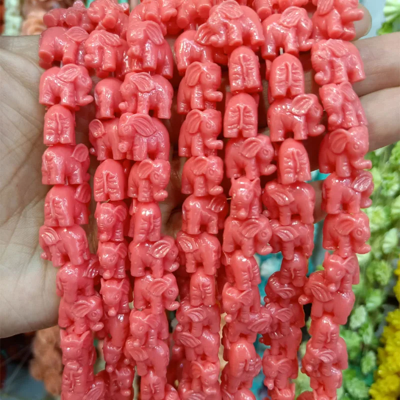 15pcs/lot 14mm Elephant Shape Coral Beads For Jewelry Making Loose White/Red/Orange/Purple/Pink Coral Beads DIY Accessories