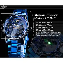 Winner Men's Skeleton Blue Mechanical Watch #4