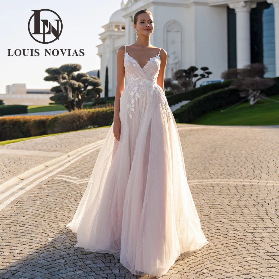 LOUIS NOVIAS Boho Wedding Dresses For Women Elegant Backless Spaghetti Strap Bridal Gown A-Line Bride Dresses Vestidos De Novia