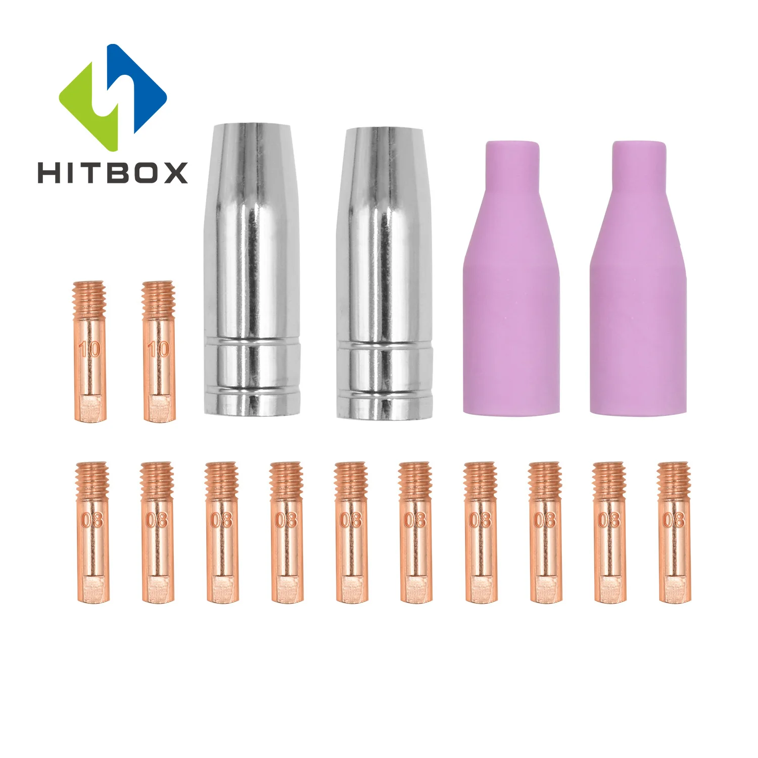 HITBOX Mig Set di ugelli 16 pezzi AK15 per saldatura Torch Cap Tip Contact 0.8mm MB15 accessori in ceramica