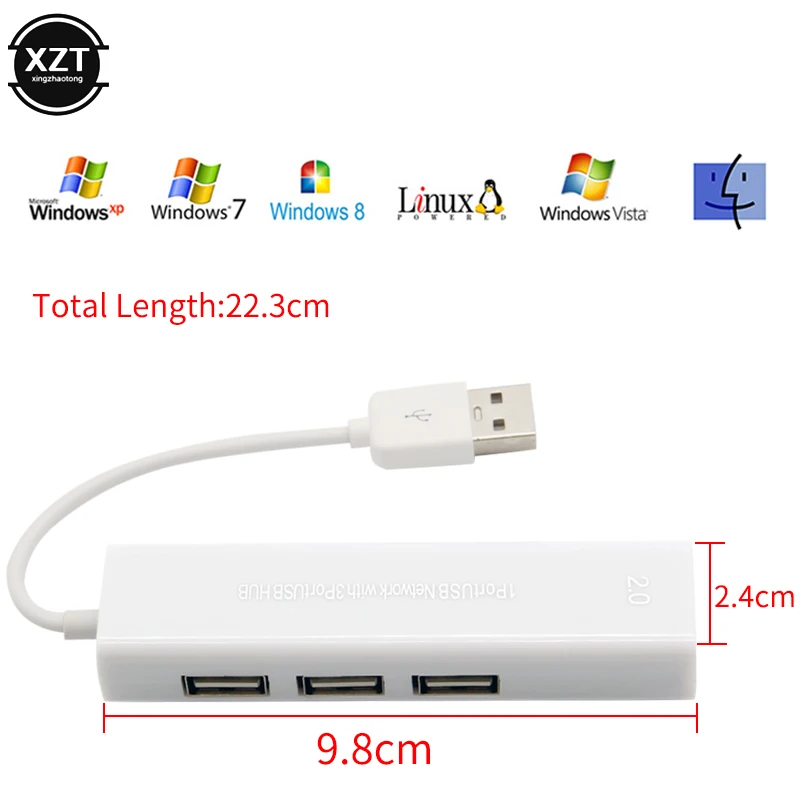 USB Ethernet Network Card 3 Ports High-Speed USB 2.0 to RJ45 Hub 10/100 Ethernet Adapter Free Driver USB Hub Lan For Macbook Win