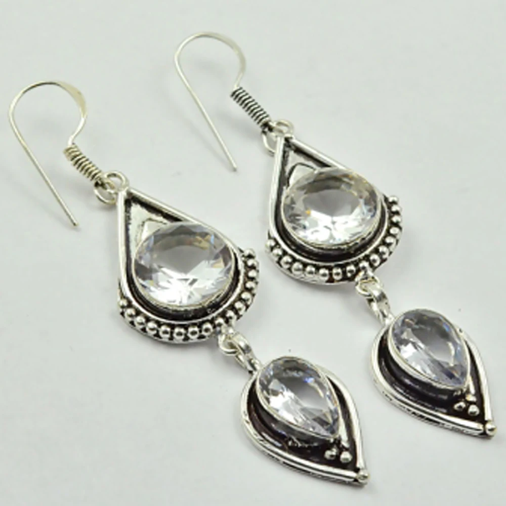 White Topas ,  Silver Overlay on Copper Earrings, 70 mm , E2550