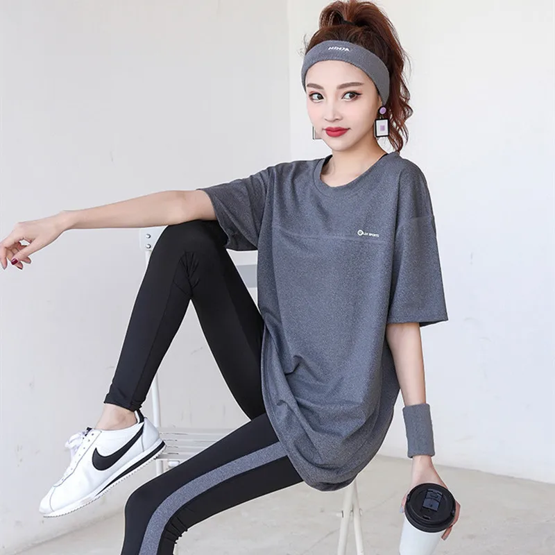 New Women Yoga 3 Pieces Tracksuits Loose T Shirt+Bra+Leggings Outdoor Sports Running Quick Dry Breathable Plus Size Sports Sets