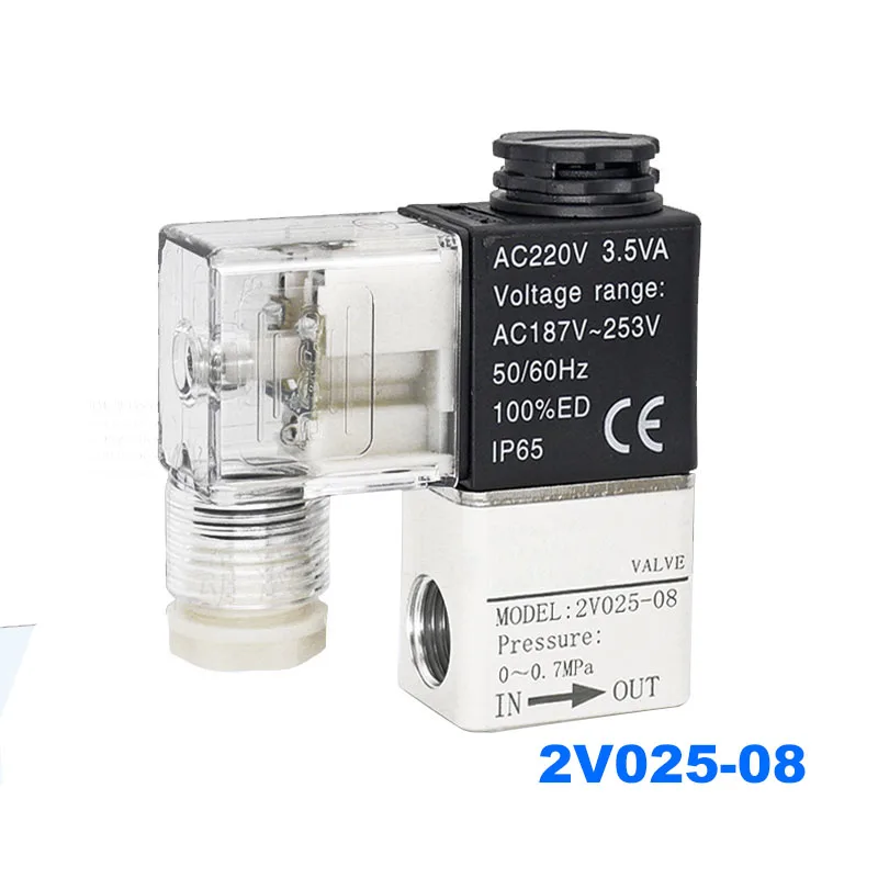 

Pneumatic 2 Way 2 Position 1/4" Bsp 2V025-08 DC12V DC24V AC110V AC220V Air Directional Control Solenoid Valve