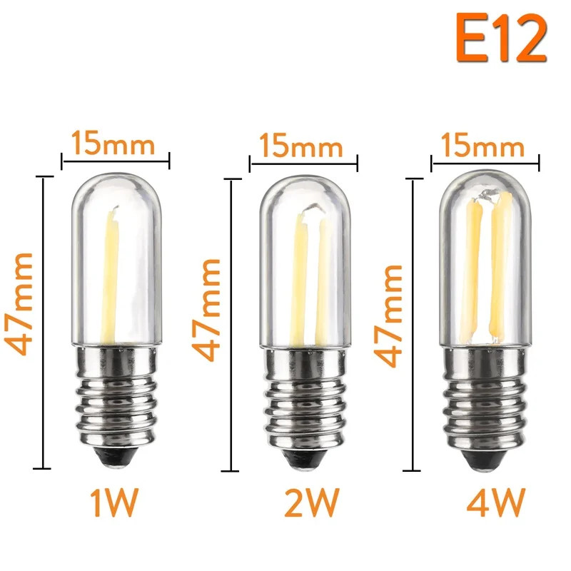 10PCS Dimmable LED COB Filament Light Bulbs Mini E12 E14 1W 2W 4W Lamps for Refrigerator Fridge Freezer sewing machine Lighting