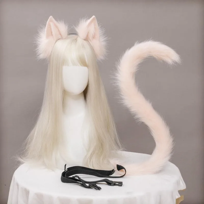 Pluszowy kot uszy realistyczna opaska na głowę Lolita kot ogon akcesoria Cosplay ręcznie robione imitacja zwierzęcia uszy nakrycia głowy na Halloween Kawaii