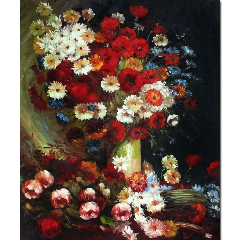 Wall Art Vase With Poppies Cornflowers Peonies Chrysanthemums Handmade Vincent Van Gogh Paintings Flowers Canvas High Quality