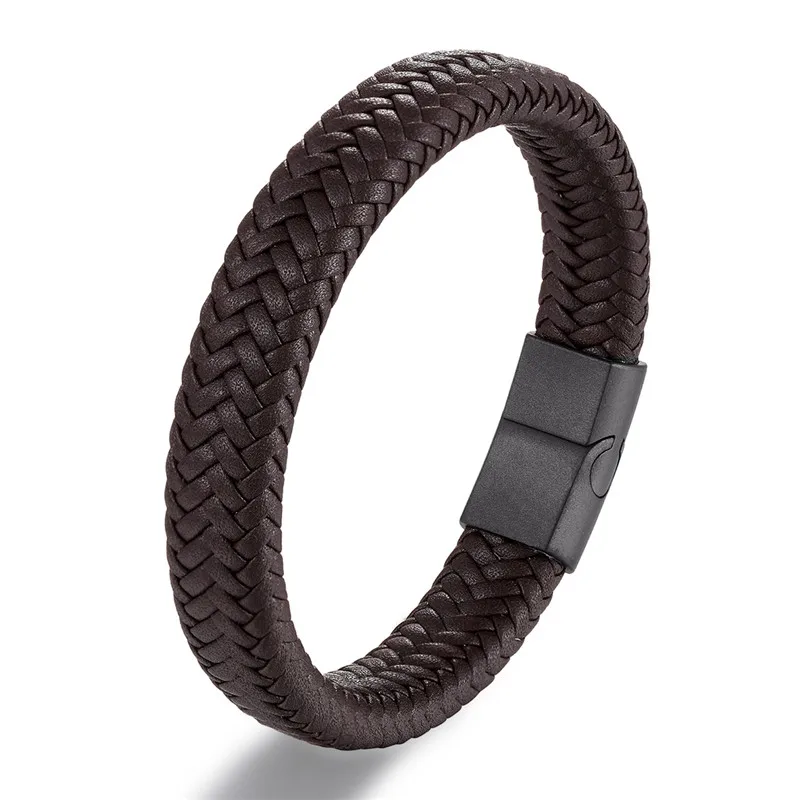 アクセサリー blackmeans leather bangle MKENDN Punk Men Leather Bracelet Black Stainless Steel Magnetic
