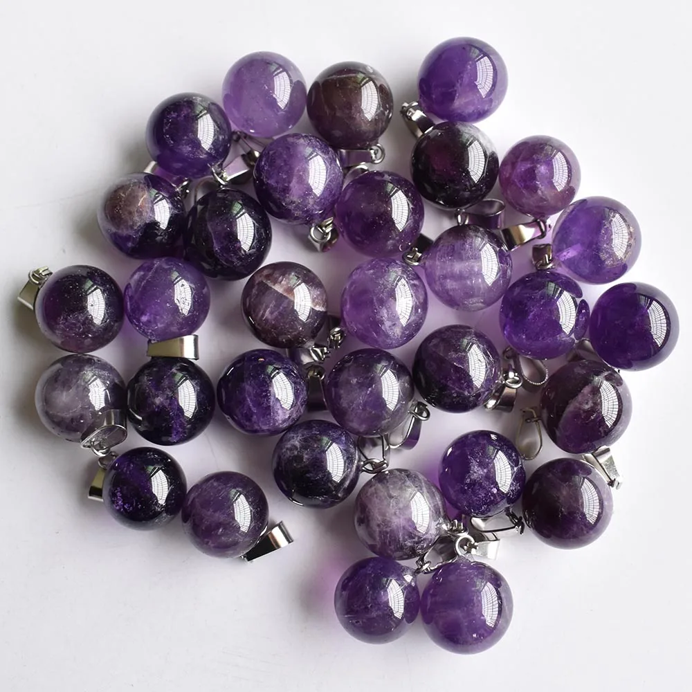 wholesale 30pcs/lot 2020 fashion good quality natural  stone Amethysts ball shape pendants for jewelry making free shipping