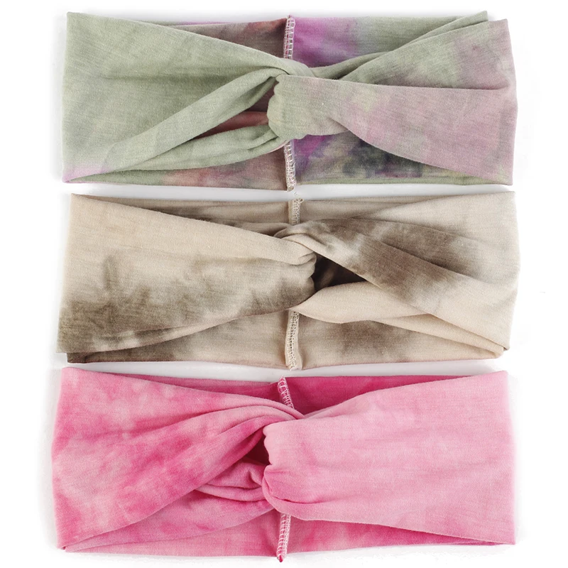 

Women Tie Dye Cross Knot Flat Hairband Headbands Fashion Colorful Hair Accessories Soft Cotton Headwear Elastic Makeup Hair Band