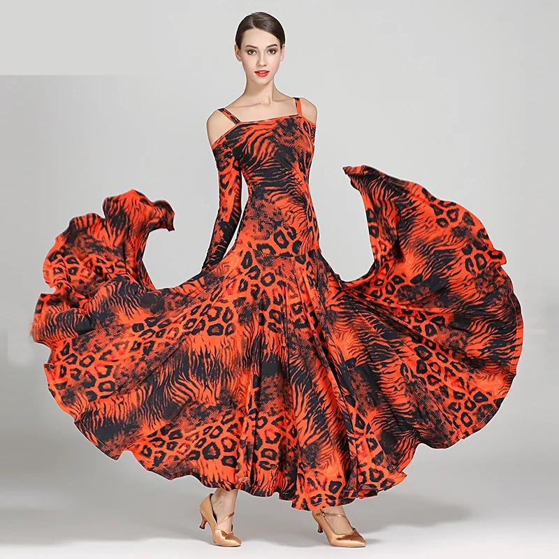 black print ballroom waltz dress rumba Standard social dress Ballroom dance competition dress fringe modern dance dress