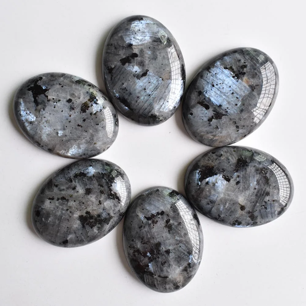 

Wholesale 6pcs/lot high quality Natural black spectrolite Oval CABOCHON 30x40mm charm beads for Diy jewelry making free shipping