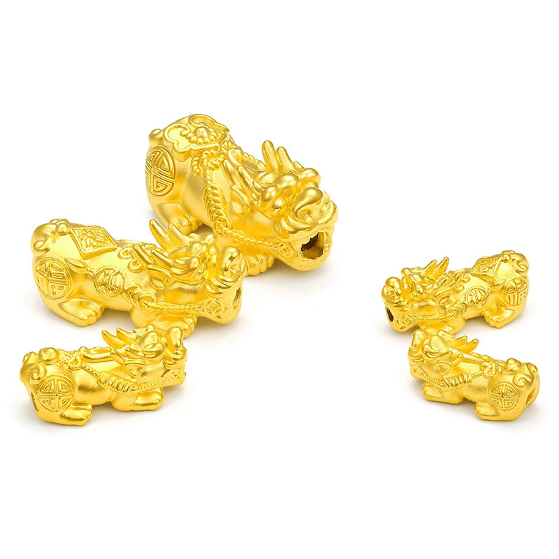 1pcs Real  24K Yellow Gold Lucky 3D Gold Pixiu Transfer Beads Dragon Son Pendant