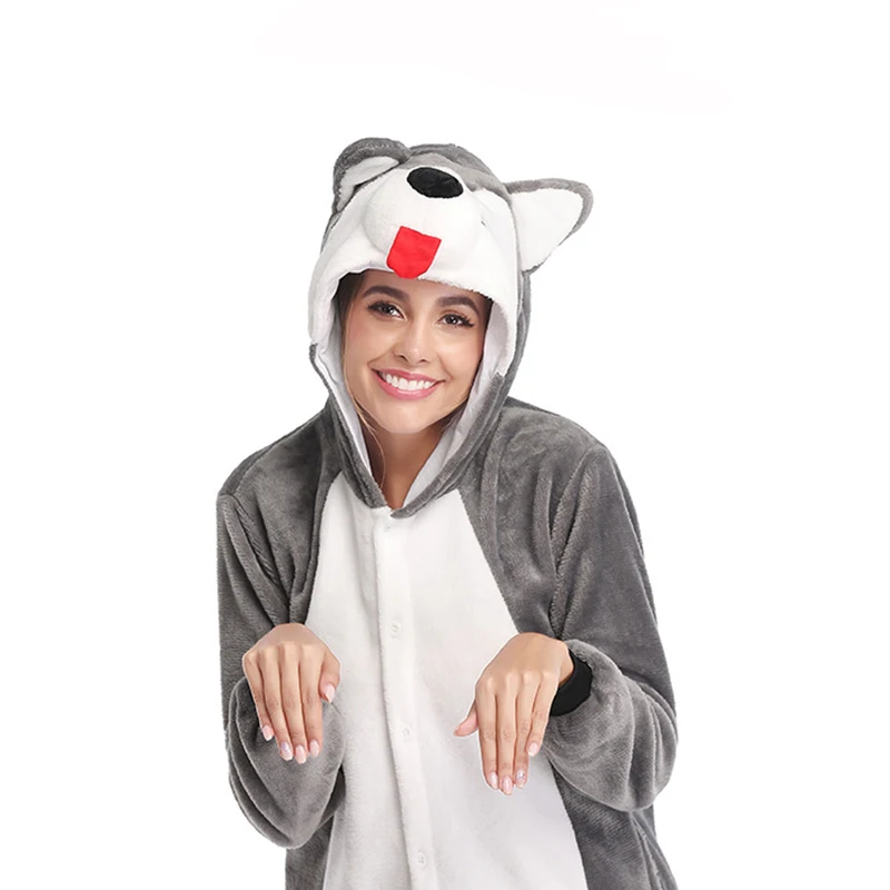 Husky Dog Pajamas Full Body Clothes Anime Onesie For Adults Women Sleepwear Men Costume One-Piece Homewear Cosplay Kigurumi