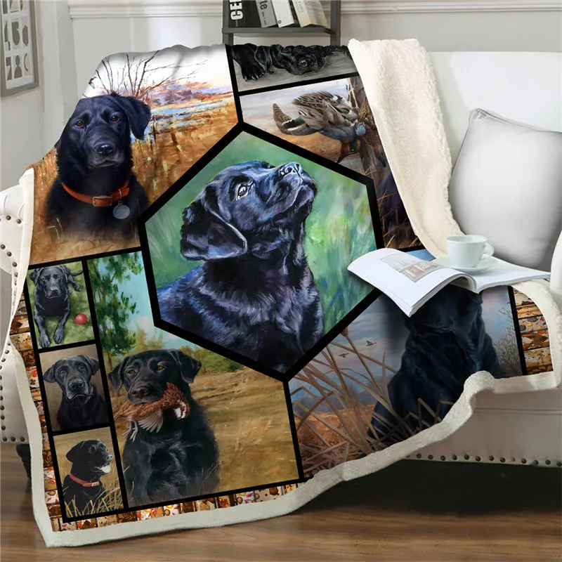 

Black dog 3D Printed Plush Fleece Blanket Fashion Quilt cover Home Office Washable Duvet Casual Kids Girls Sherpa Blanket animal