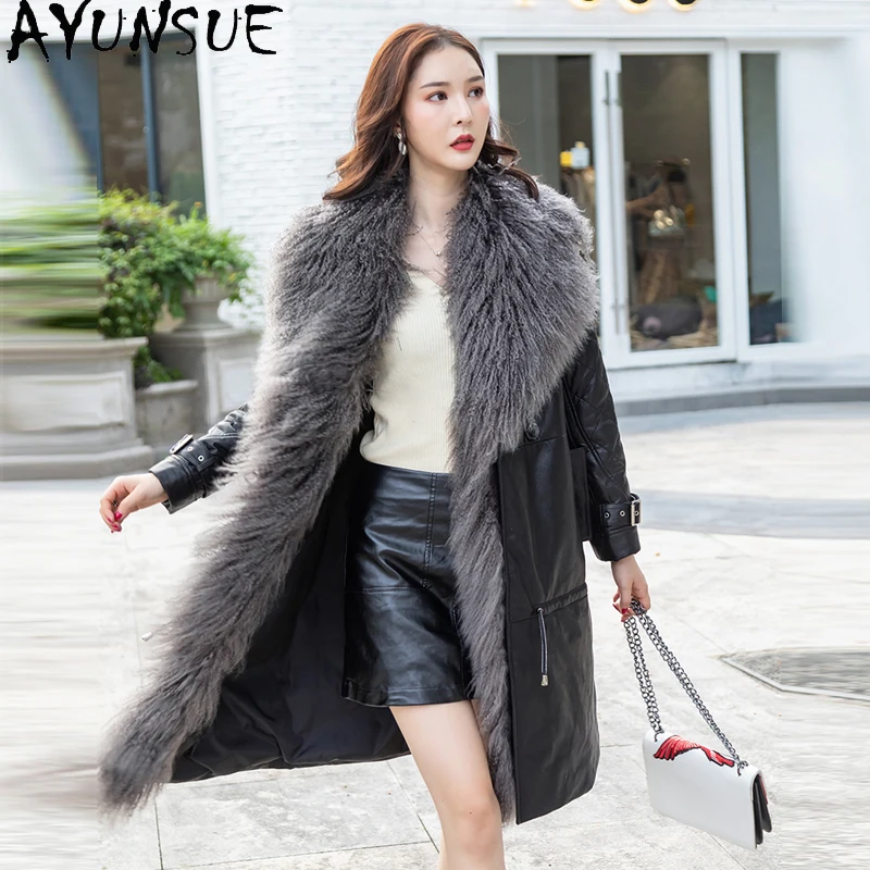 

AYUNSUE Women's Down Jacket Genuine Leather Jacket Women 90% White Duck Down Jackets Female Winter Coat 2020 Mujer Chaqueta LW04