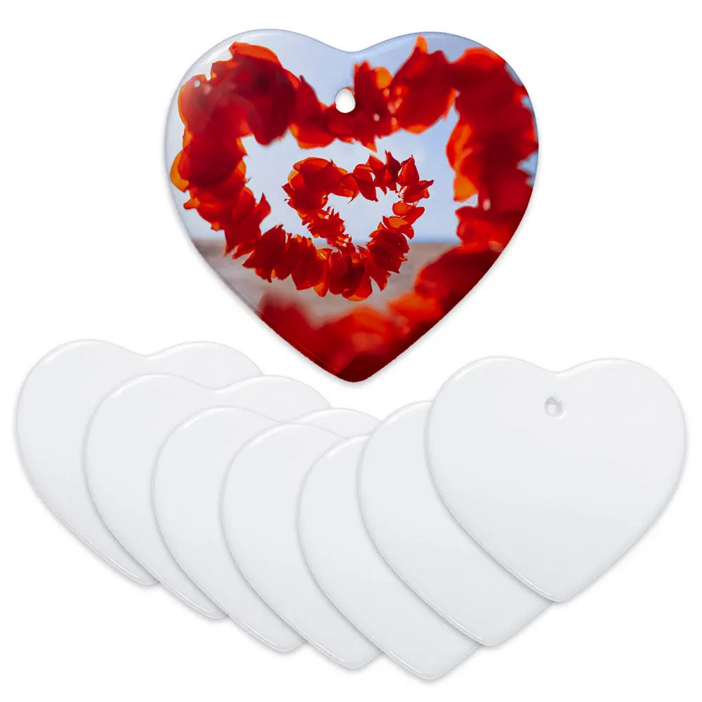 100pcs 3 Inches Heart Two Sided Ceramic Sublimation Blanks Holiday Ornament Christmas Tree Hanging Ornaments