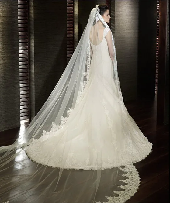 Voile de mariage ivoire blanc de 3 mètres, Long, bord en dentelle, avec peigne, accessoires de mariage, tendance