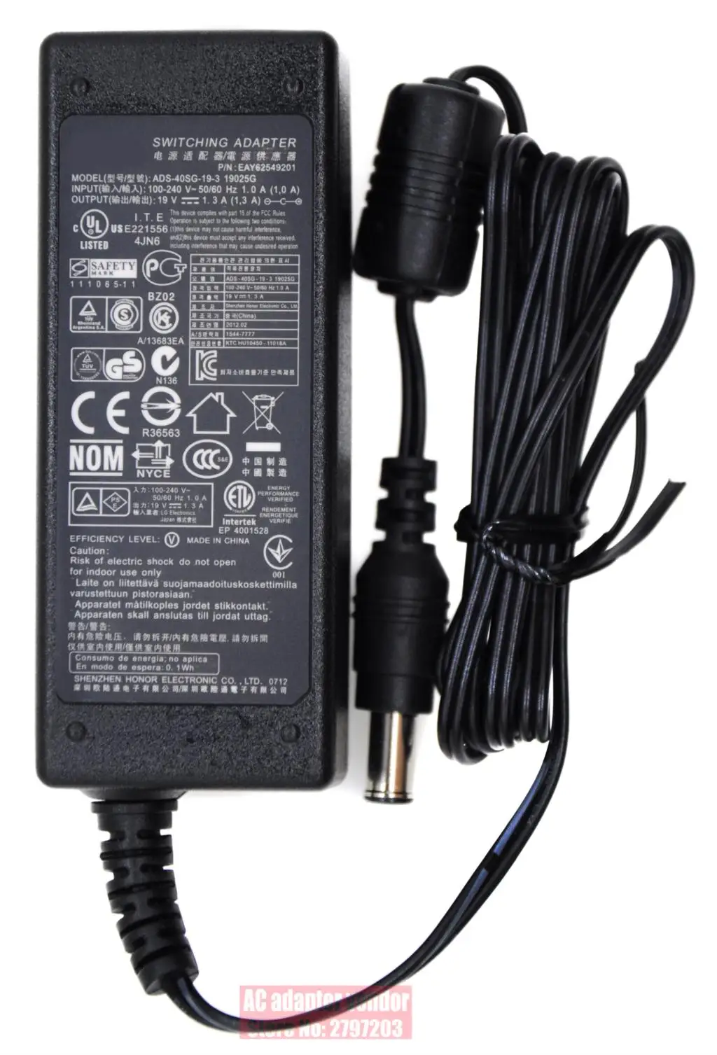 Original novo para lg 19v 1.3a ADS-40SG-19-3 19025g ac adaptador fonte de alimentação carregador cabo