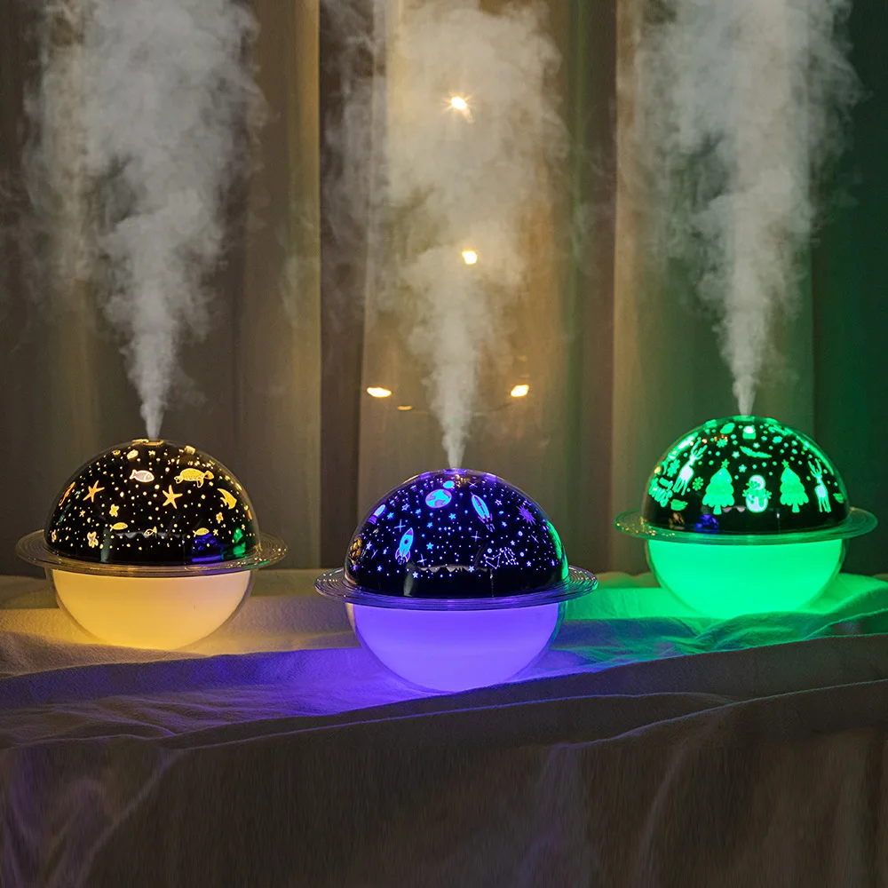 New Moon Night Light with Humidifier Charging Colorful Led Atmosphere Light Starry Sky Ocean Christmas Lighting Mini Table Lamp