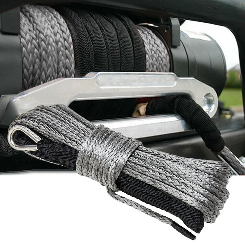 3/16 inch x 50 inch 7700LBs Synthetic Winch Line Cable Rope with Protecing Sleeve for ATV UTV (Grey)