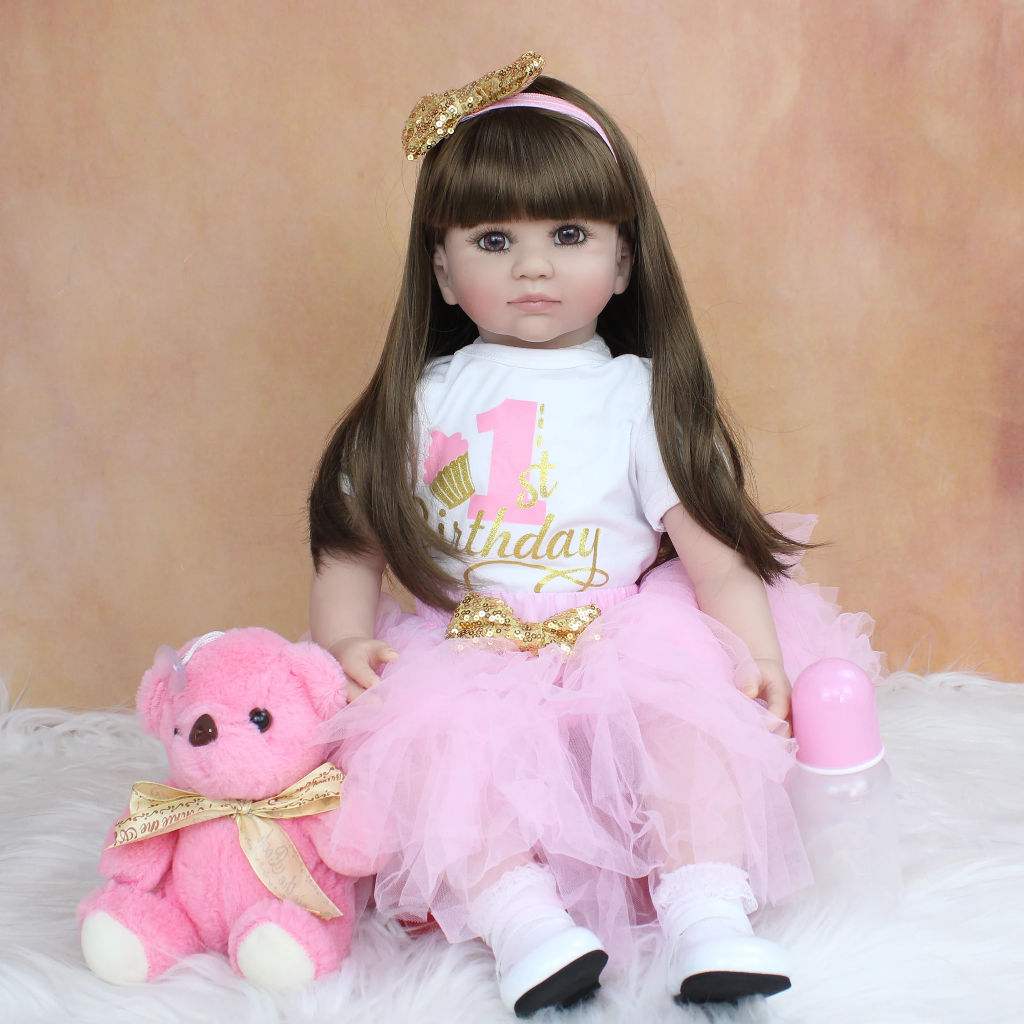 BZDOLL, muñeca Reborn de silicona suave de 60cm para niña, cuerpo de tela, vestido de princesa, encantador regalo de cumpleaños, juguete para jugar a las casitas