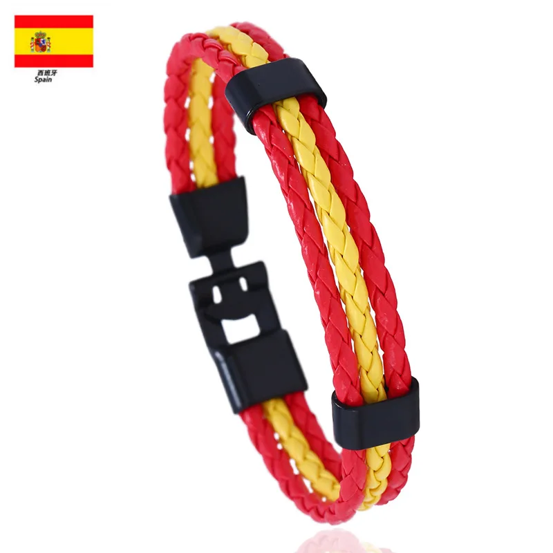 Men & Women Leather Braided Spain Russia Portugal Italy Canada France Germany Belgium Country Flag Bracelets Hand Jewelry Gift