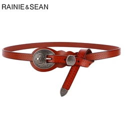 RAINIE SEAN Cinture Vintage per Le Donne Cowskin Cinghia di Vita di Cuoio Reale Brown Rivetto di Alta Qualità di Marca Delle Donne Della Cinghia 105 centimetri 110 centimetri 115 centimetri