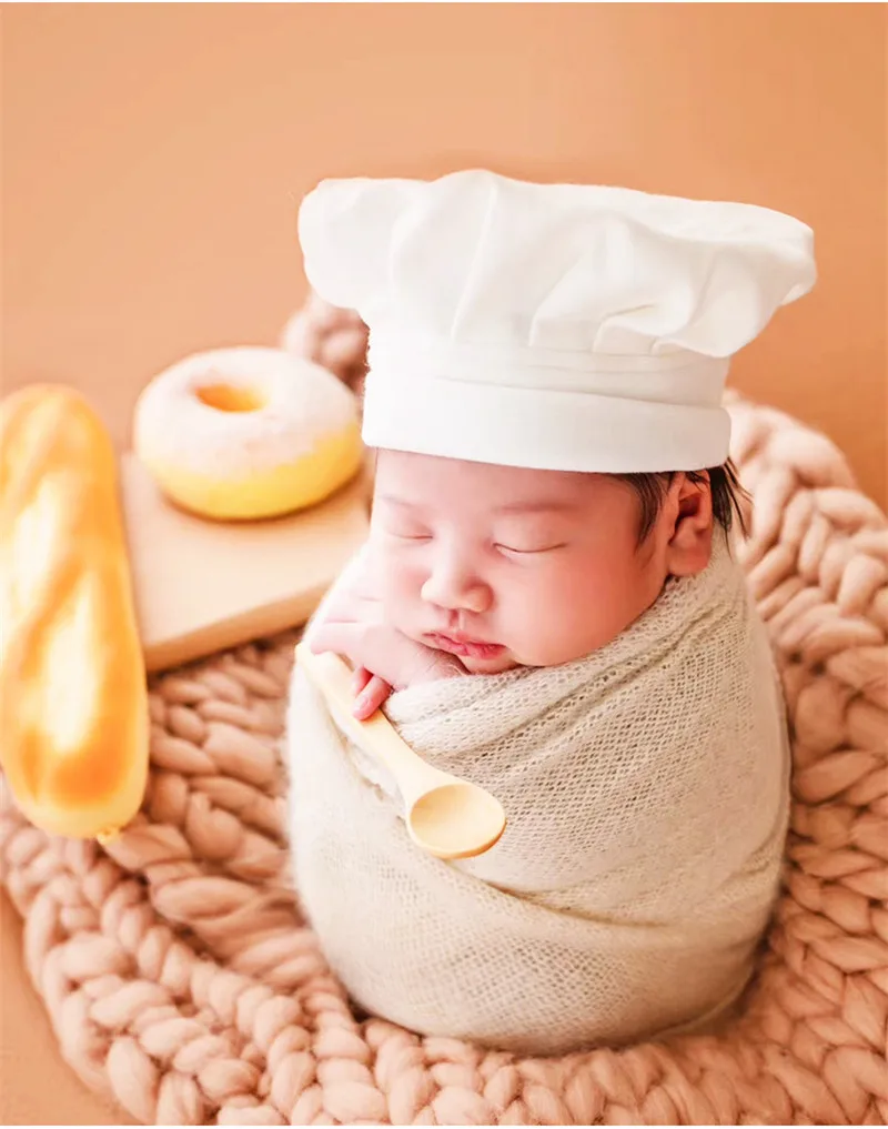 15 gün Yenidoğan Ateş Şef Önlüğü Bebe Fotoğraf Aksesuarları Seti Bebek Fotoğraf Sahne Yeni doğan Bebek Şapka Yemek Aşçı Kostüm Stüdyosu