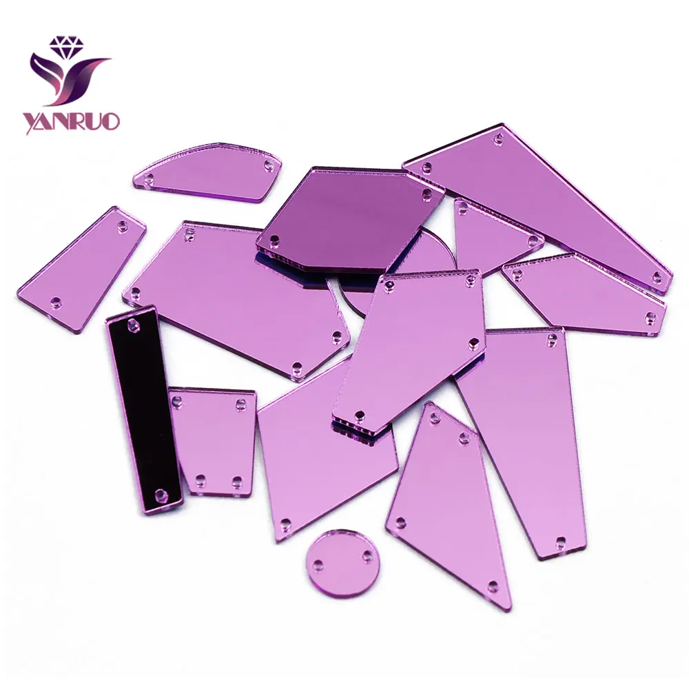 YANRUO Acrylic Gems Flat Back Mirror Rhinestones Purple Sew on Fabric Dress Clothing Mixed 30Pcs