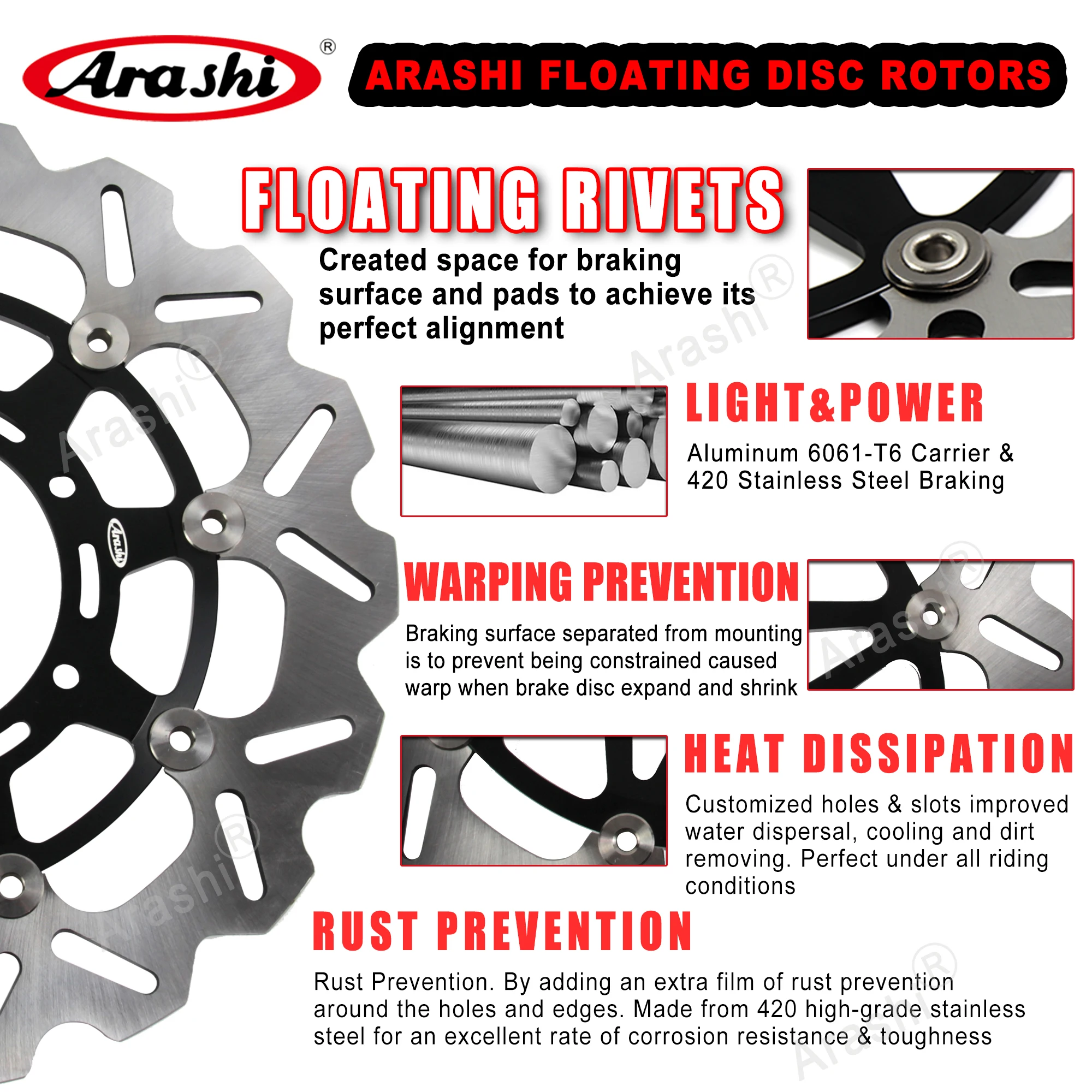 Arashi 1 Set GSX-R 1000 CNC Floating penuh rotor cakram rem depan belakang untuk SUZUKI GSXR1000 2001 2002 GSXR-1000 GSX1000R