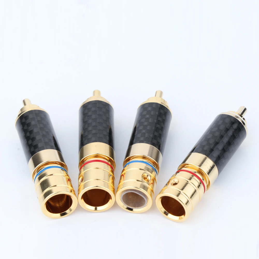 Conector RCA de Audio Hifi, conector RCA de fibra de carbono chapado en oro, enchufe de Audio RCA de soldadura