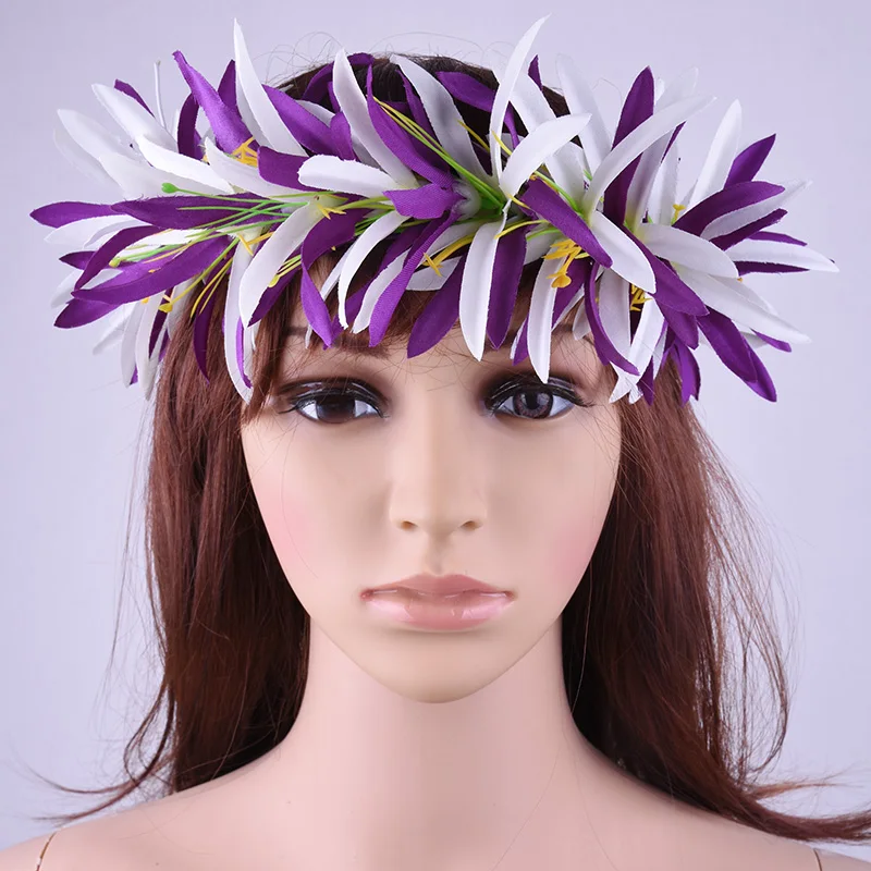 Free Shipping HL0004B-1 50Pcs/lot  5Colors 50Cm Artificial Velvet Spider Lily Headband Tropical Hawaii Floral Headwear Wholesale